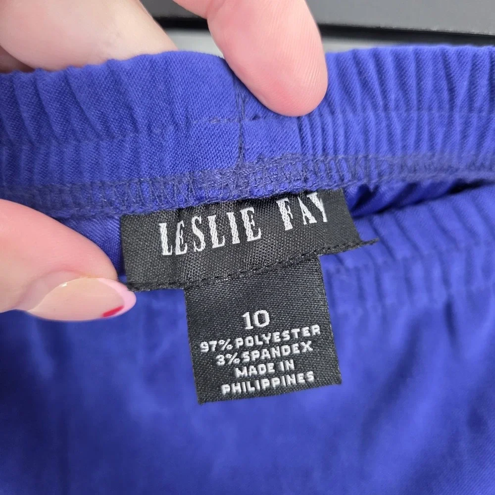 Leslie Fay Blue Faux Suede Elastic Waist Versatile Straight Midi Skirt‎ Size 10